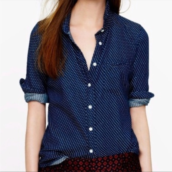 J. Crew Tops - J CREW embroidered dot Boy shirt #02833